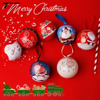 Рождественская круглая коробка с шариками Жестяная коробка для конфет Елочные украшения Банка для конфет Рождественская Елка Подвесные Шарики Банки для конфет Подарок для детей
