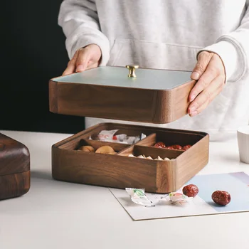 Коробка для сухофруктов из грецкого ореха, коробка для конфет из цельного дерева, бытовой журнальный столик, отделение для хранения подноса для закусок, ящик для хранения