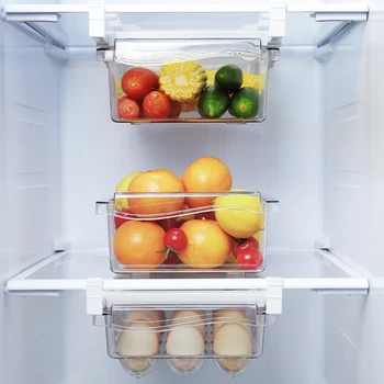 Кухонный ящик для хранения фруктов и продуктов Пластиковый Прозрачный Органайзер для холодильника, Выдвижной ящик под полкой, Держатель стойки для ящиков, Новый ящик для холодильника