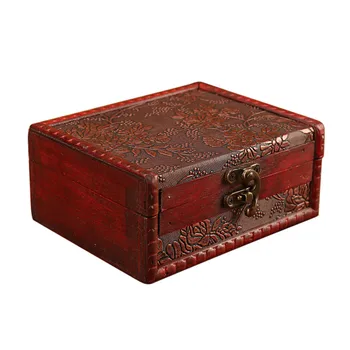 2023 Винтажный Деревянный ящик для хранения ручной работы с замком, декоративный футляр для безделушек, украшения, реквизит для фотосъемки, Подарочные чехлы