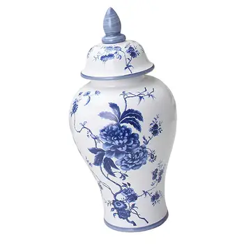 Сине-белая керамическая глазурованная центральная часть, нежная цветочная композиция с мандаринами, Элегантная банка для хранения чая в имбирной банке для свадьбы