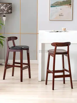 Барный стул из массива дерева, Современный Простой барный стул со спинкой, барный стул, Высокий стул, Скандинавский стул для магазина чая с молоком, стойка регистрации