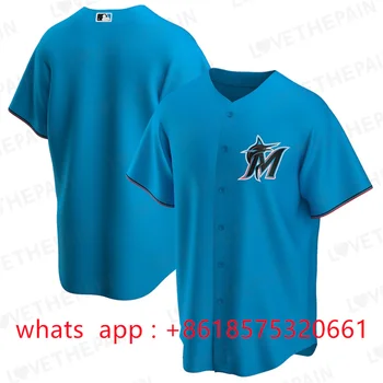 Мужская синяя бейсбольная одежда Miami Marlins с альтернативной репликой, популярная бейсбольная майка на заказ, название и номер, повседневный короткий рукав