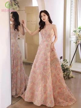 SSYFashion Новое милое розовое вечернее платье в цветочек принцессы ярких цветов без рукавов трапециевидной формы для выпускного вечера Вечерние платья Vestidos De Noche