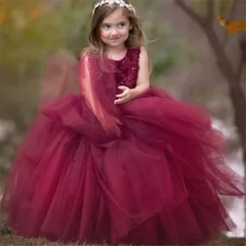 Многоуровневые платья с цветочным узором для девочек, кружевное платье без рукавов для Первого причастия, свадебное платье для малышей, одежда принцессы для особых случаев