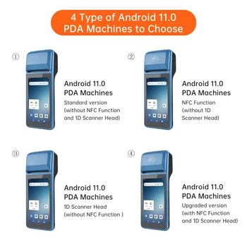 Портативный принтер кассовых чеков Android 11 POS-терминал PDA, сканер штрих-кода 1D, 2D-сканирование, считывание 4G NFC, WiFi BT с сенсорным экраном 5,0 дюйма