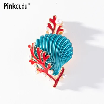 Pinkdudu Модная брошь из синего ракушки и красного коралла, Индивидуальность, Темперамент, Имитация жемчуга, Морская брошь для женщин, ювелирные изделия PD1437