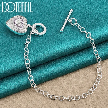 DOTEFFIL Стерлинговое серебро 925 пробы, фиолетовый браслет-цепочка с цирконом AAA в виде сердца для женщин, свадьба, помолвка, вечеринка, модные украшения