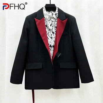 PFHQ Мужские Темпераментные Оригинальные блейзеры контрастного цвета, Новый Персонализированный дизайн, Свободный, простой, креативный Осенний костюм, пальто 21Z2201