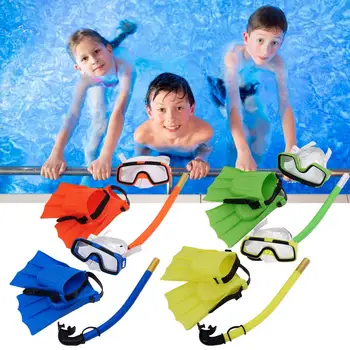 1 Комплект очков для подводного плавания Хорошая прочность, безопасное дыхание, водонепроницаемые детские очки для плавания с широким обзором, ласты для подводного плавания с трубкой