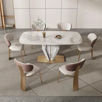 Легкий Роскошный обеденный стол из шифера, сочетание стульев Для маленькой квартиры, современный простой Высококачественный Креативный Мраморный прямоугольный стол