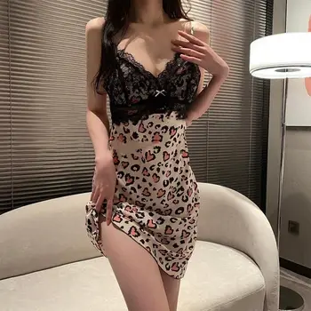 Сексуальная кружевная леопардовая пижама Ins, женская летняя пижама 2023 года с V-образным вырезом, женская домашняя одежда