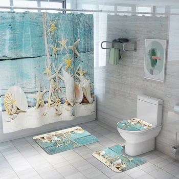 3D Морские раковины, Морская звезда, Пляжная раковина, Занавеска для душа, Водонепроницаемая ванная комната, Нескользящий коврик для ванной, декор, ковровое покрытие, крышка унитаза, коврик