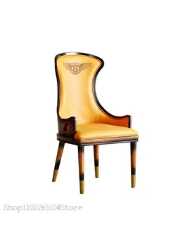 Легкий Роскошный Кожаный обеденный стул из массива дерева с подлокотником, Высококачественная модель виллы, комната для переговоров, Мягкая сумка, письменный стол, Креативный стул