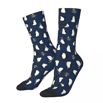 Носки с рисунком милого пингвина (темно-синий вариант), Повседневные длинные носки в стиле харадзюку в стиле хип-хоп, аксессуары для мужчин и женщин, подарок на день рождения