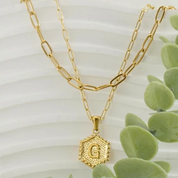 Двойное многослойное Шестигранное ожерелье с 26 буквами для женской моды золотого цвета