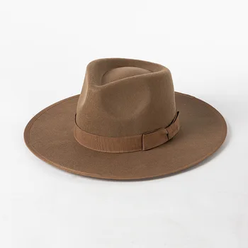 Роскошная австралийская шерстяная Панама для женщин, Зимняя Шапка, отделанная лентой, фетровая шляпа с широкими полями, жесткая корона, женская шляпа, вводная часть
