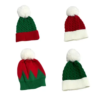 Европейские и американские детские вязаные шапки, акриловые теплые шерстяные шапки, детские шапки с шариками для волос, рождественские шапки и пуловеры