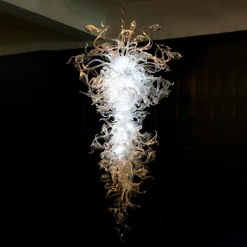 Цветочные подвесные светильники Современная прозрачная светодиодная люстра из выдувного стекла ручной работы 28 на 54 дюйма