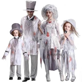 Карнавальный костюм на Хэллоуин, одежда для родителей и детей, одежда для взрослых, готическое платье невесты-зомби, кровавое платье для вечеринки в баре, представление террора