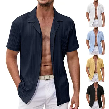 Дизайнерские весенне-летние мужские повседневные хлопчатобумажные льняные однотонные рубашки с коротким рукавом, Свободные рубашки, однотонные повседневные мужские блузки Camisas
