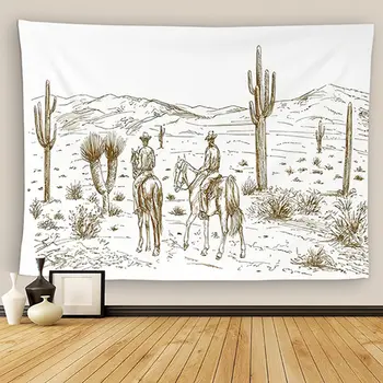 Ковбойский гобелен с кактусом в пустыне, висящий на стене, Гобелены на стену в стиле Дикого Запада, декор для гостиной, спальни, Коврик для пикника