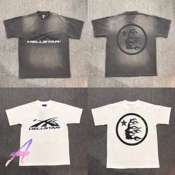 Стираем старую футболку Hellstar с буквенным логотипом, футболки с коротким рукавом для мужчин, женская одежда, уличная одежда