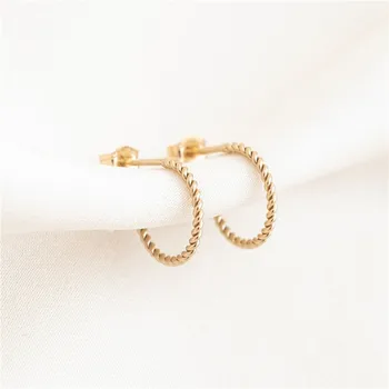 Плетеные серьги-кольца с наполнением из настоящего 14-каратного золота, серьги-кольца в стиле Бохо, Минималистичные украшения, устойчивые к потускнению, Гипоаллергенные серьги