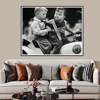 Брат мотоциклиста, Маленькие негодяи, Черно-белое фото, картина на холсте, Настенное искусство, Плакат, Украшение домашнего декора для гостиной