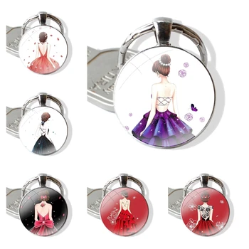 Стеклянный Брелок с Кабошоном, Брелки для ключей от автомобиля, Красивое Свадебное платье ручной работы для девушки