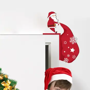 Наклейки на дверь Санта-Клауса, наклейки на стену в виде снежинок, Праздничный Рождественский Декор для дома, Мультяшный Подарочный пакет Санта-Клауса, Стена для комнаты