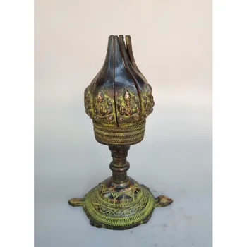 Масляная лампа с бронзовой статуей лотоса, китайская коллекция Archaize