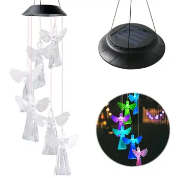 Колокольчики в форме ангела, Рождественские колокольчики, Очаровательные колокольчики-ангелы на солнечных батареях, Водонепроницаемая светодиодная подсветка, автоматическое включение / выключение