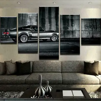 Ford Mustang Eleanor Car Отпечатки на холсте Живопись Настенное искусство Домашний декор Картины Без рамок Декор комнаты HD Печать 5 Панелей
