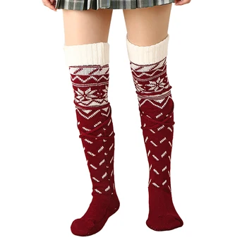 Женские Рождественские чулки, вязаные гольфы до бедра, длинные носки, зимние модные теплые гетры выше колена