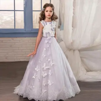 Платье для первого причастия с цветочным узором для девочек, без рукавов, украшенное бабочкой, принцесса-Ангел, подружка невесты, подарок для детей, детский бал