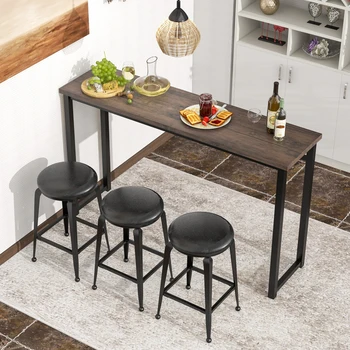 Современный обеденный стол высотой с кухонную стойку из 4 предметов, промышленный барный стол с 3 барными стульями для столовой-бистро, коричневый