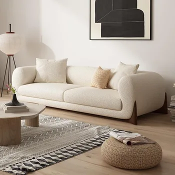 Бревенчатый кремовый ветер песочные волосы маленькая мебель для гостиной в японском стиле ваби-Саби прямой ряд трехслойный бархатный диван из ягненка