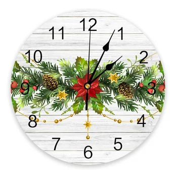 Рождественские настенные часы с листьями из сосновых иголок Бесшумные цифровые часы для украшения дома спальни кухни Подвесные часы
