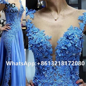 2023 Синие вечерние платья, длинные аппликации, кружево, жемчуг, шифон, выпускное платье в пол, вечернее платье для женщин