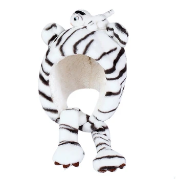 Шапка с подвижным хвостом в виде животного в подарок на Хэллоуин для взрослых, новые милые зимние теплые плюшевые шапки с тигром, фестивальные кепки