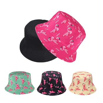 Шляпа рыбака с фламинго, Летние солнцезащитные шляпы-ведра для мужчин, женщин, Хлопчатобумажная панама для девочек, Пляжные кепки для путешествий на открытом воздухе, обратимые шапки с животными
