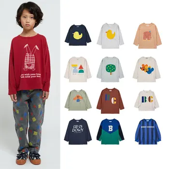 В наличии 2023 AW BC, Осенняя Хлопковая футболка для мальчиков, Модные Топы с Мультяшным Принтом Для девочек, Брендовая Детская Одежда, Футболки с длинными Рукавами BC