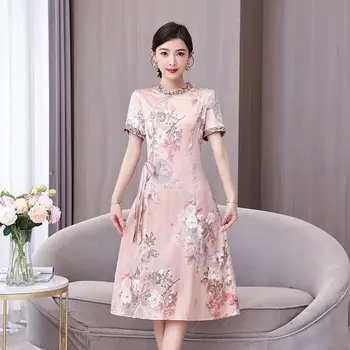 Китайское платье 2023 года, атласный чонсам ципао для женщин, китайское традиционное платье, восточное свадебное платье азиатского года, восточное платье
