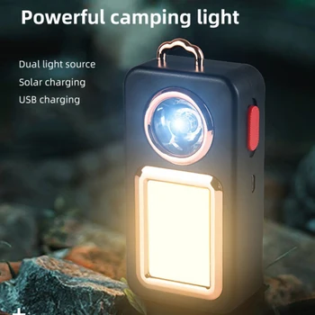 Супер яркий Портативный светодиодный фонарик мощностью 10 Вт, перезаряжаемый через USB / солнечную энергию, рабочий свет COB для кемпинга / пеших прогулок / чрезвычайных ситуаций 1200mah