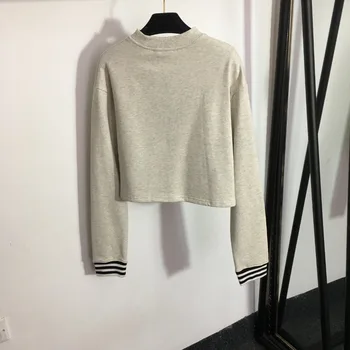 Новый осенний жаккардовый пуловер с надписью Academy, короткий пуловер с круглым вырезом, универсальный тонкий женский топ с длинным рукавом