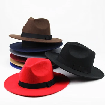 Винтажная фетровая шляпа Фетровая шляпа Мужская WomenWool цилиндр с широкими полями Однотонная панама Джазовая кепка