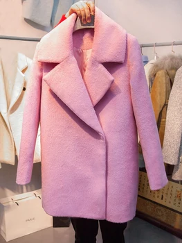 Нежное розовое шерстяное пальто Concubine, женское зимнее новое простое темпераментное пальто средней длины