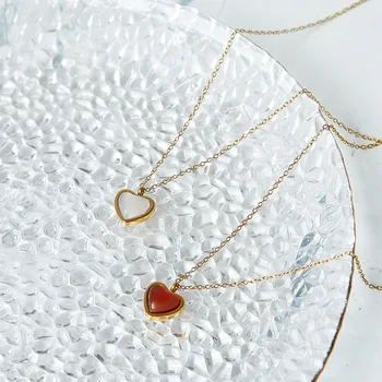Женское ожерелье с сердоликом в виде сердца, серьги-ожерелья из нержавеющей стали с красным камнем 