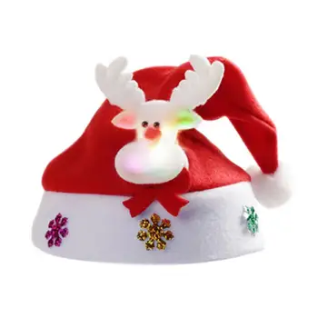 Красная Рождественская Шляпа 3D Фестиваль Снежинок Наряжает Светящуюся Куклу Рождественская Шляпа для Детей Украшение Рождественского Подарка Для Взрослых